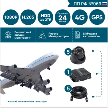 на 5 камер для общественного транспорта NSCAR BUS501 FullHD_HDD с опциями 4G+GPS/Глонасс